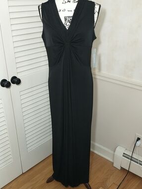 NY‎ Collection, Black Maxi Sleeveless Dress, Size Large, V Neck Twisted Front